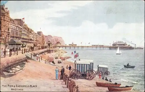 Künstler Ak Hastings East Sussex England, The Pier and Eversfield Place