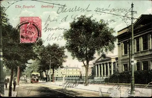 Ak Reading Berkshire England, The Hospital, Straßenbahn