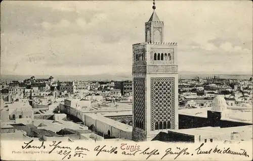 Ak Tunis Tunesien, Blick auf Moschee und Stadt