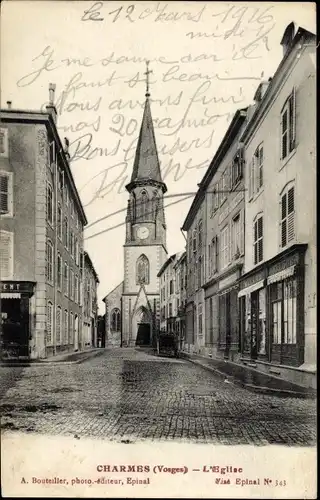 Ak Charmes Vosges, L'Eglise, Kirche, Straßenansicht