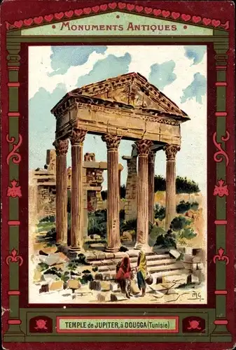 Künstler Litho Dougga Tunesien, Temple de Jupiter, Antikes Säulenportal