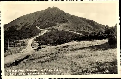 Ak Riesenbaude, Obri bouda, Riesengebirge, Schneekoppe, Schlesierhaus und Riesenbaude