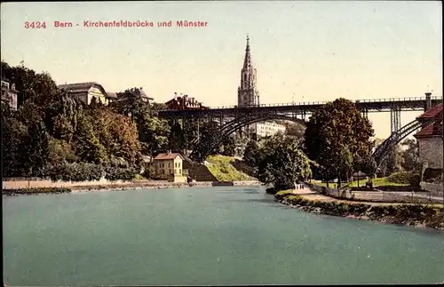 Ak Bern Stadt, Kirchenfeldbrücke und Münster