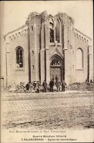 Ak Valenciennes Nord, Guerre Mondiale 1914-18, Eglise du Sacre-Coeur, Kirche, Ruine