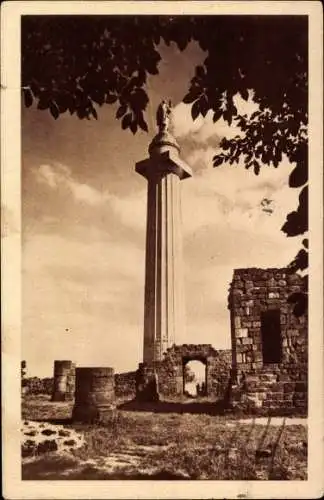 Ak Montfaucon Aisne, Memorial Americain, Denkmal, Säule, Ruinen, Trümmer, Krieg