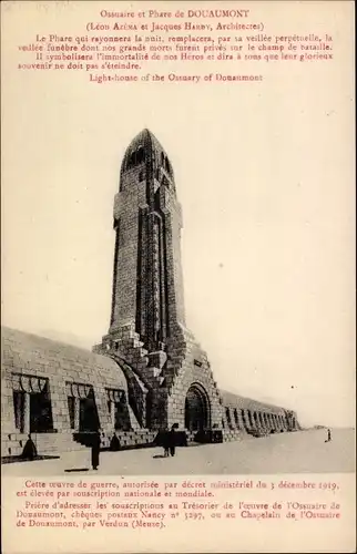 Ak Douaumont Lothringen Meuse, Ossuaire et Phare, Leuchtturm