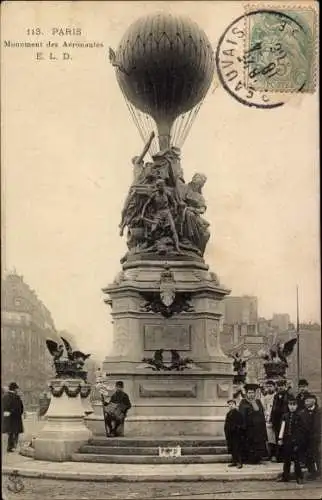 Ak Neuilly sur Seine Hauts de Seine, Paris, Monument des Aeronautes, Denkmal, Heißluftballon