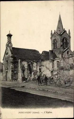 Ak Pontavert Aisne. L'Eglise, Kirche, Zerstörung, Ruine, Krieg