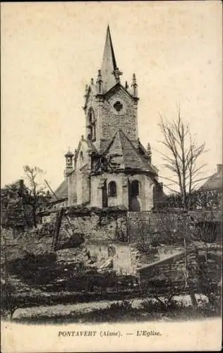Ak Pontavert Aisne, L'Eglise, Außenansicht, Zerstörung, Krieg