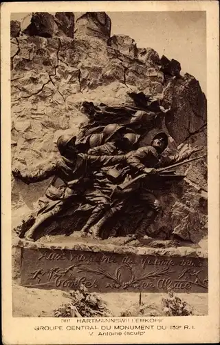 Ak Hartmannswillerkopf Frankreich, Groupe Central du Monument du 152 R.I., Denkmal, Soldaten