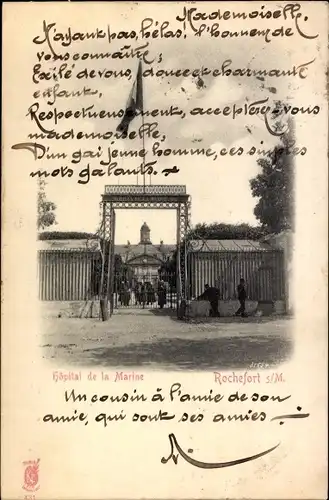 Ak Rochefort sur Loire Maine et Loire, Hopital de la Marine, Krankenhaus, Eingangstor