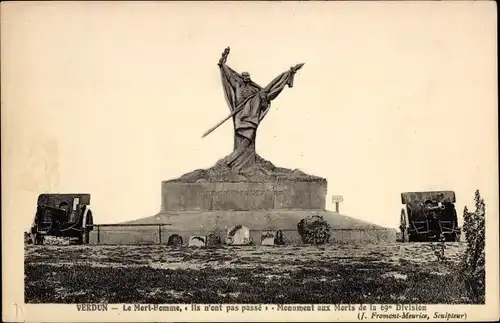 Ak Verdun Meuse, Le Mort-Homme, Monument aux Morts de la 69. Division, Denkmal, 1. Weltkrieg