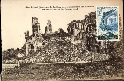 Ak Albert Somme, La Basilique apres le dernier recul des Allemands, zerstörte Kirche, 1. Weltkrieg