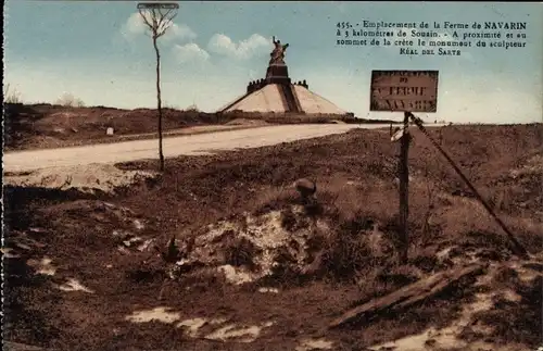 Ak Souain Marne, Emplacement de la Ferme de Navarin a 3 km de Souain, Denkmal