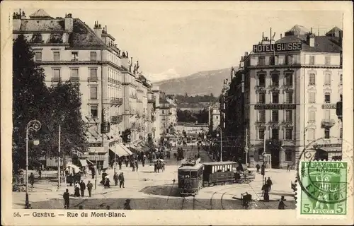 Ak Genève Genf Schweiz, Rue de Mont Blanc, Straßenbahn, Hotel Suisse