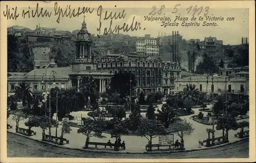 Ak Valparaíso Chile, Plaza de la Victoria con Iglesia Espiritu Santo