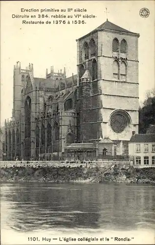 Ak Huy Wallonien Lüttich, L'eglise collegiale et le Rondia, Fluss, Kirche