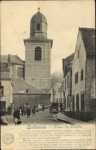 Ak Andenne Wallonien Namur, Place du Staple, Kirche, Straßenansicht