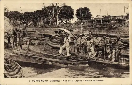 Ak Porto Novo Dahomey Benin, Vue de la Lagune, Retour de chasse, Fischer, Boote