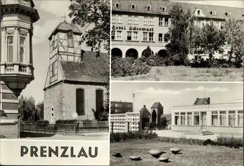 Ak Prenzlau in der Uckermark,  Hotel Uckermark, Kirche, Teilansichten