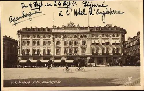 Ak København Kopenhagen Dänemark, Hotel D'Angleterre, Außenansicht, Fahrräder
