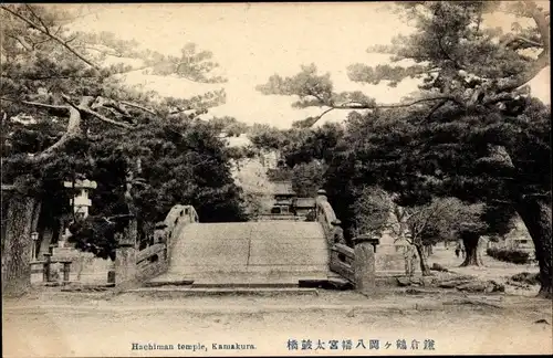 Ak Kamakura Präf Kanagawa Japan, Hachiman temple, Brücke