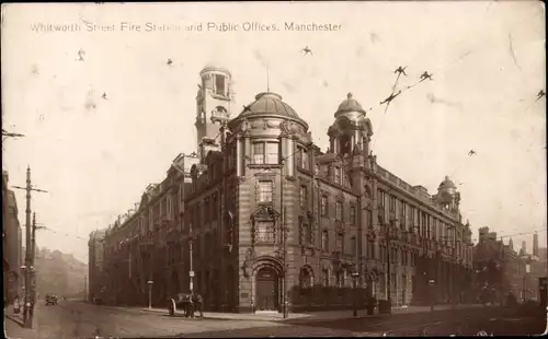 Ak Manchester England, Whitworth Street Fire Station and Public Offices