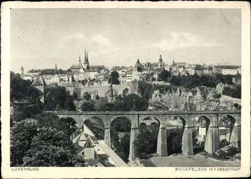 Ak Luxemburg Luxembourg, Bockfelsen mit Oberstadt, Brücke, Kirchtürme, Panorama