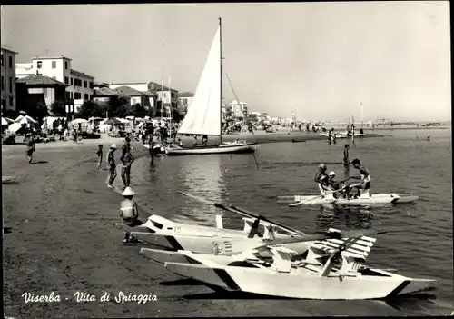 Ak Viserba Emilia-Romagna Italien, Vita di Spiaggia, Strandszene, Boote