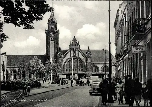 Ak Krefeld am Niederrhein, Straßenpartie am Hauptbahnhof, Friseur