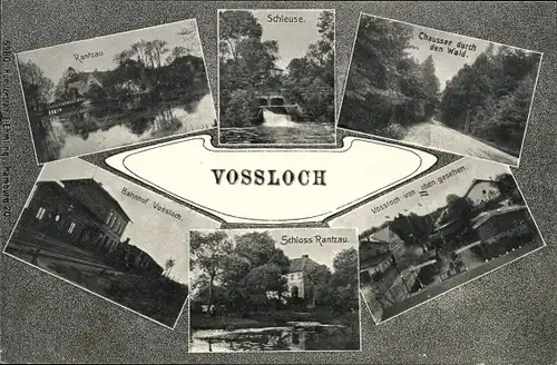 Ak Vossloch Bokholt Hanredder in Holstein, Rantzau, Schleuse, Schloss Rantzau, Bahnhof, Dorf
