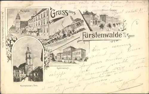 Ak Fürstenwalde an der Spree, Ulanen Kaserne, Gymnasium, Dom, Kirchstraße, Marktplatz
