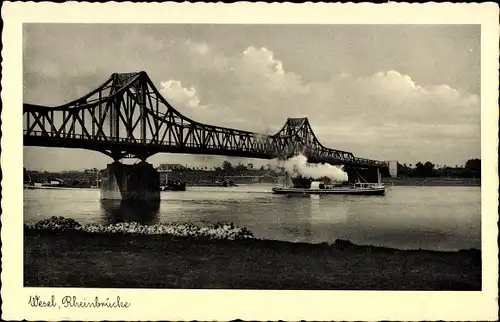 Ak Wesel am Niederrhein, Rheinbrücke, Dampfer