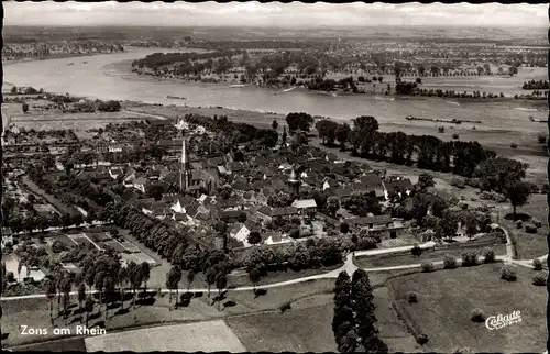 Ak Zons Dormagen am Niederrhein, Panorama, Rhein, Kirche