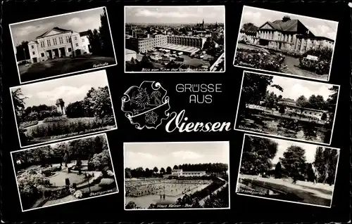 Ak Viersen in Nordrhein Westfalen, Stadtgarten, Rathaus, Bahnhof, Kaisermühle, Casinogarten