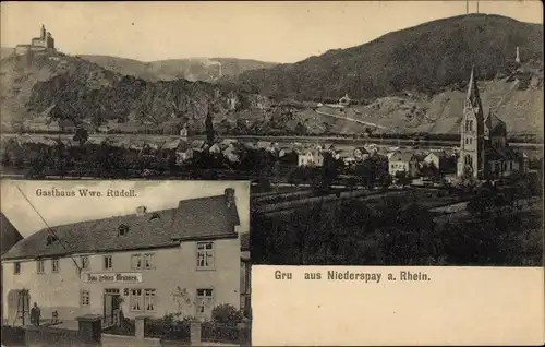 Ak Niederspay Spay am Rhein, Panorama, Gasthaus Wwe. Rüdelt