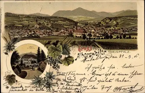 Litho Albersweiler in der Pfalz, Panorama, Schloss St. Johann