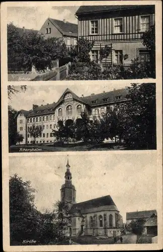 Ak Treben in Thüringen, Schule, Altersheim, Kirche