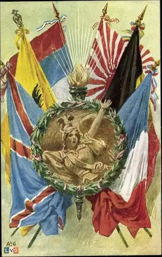 Künstler Ak Frankreich, England, Russland, Japan, Belgien, Alliierte I. WK