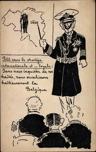 Künstler Ak Kaiser Wilhelm II., Belgique, Petit cours de strategie internationale et... loyale