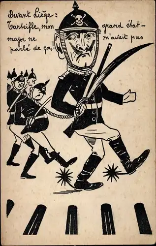 Künstler Ak Kaiser Wilhelm II., Devant Liège, Karikatur