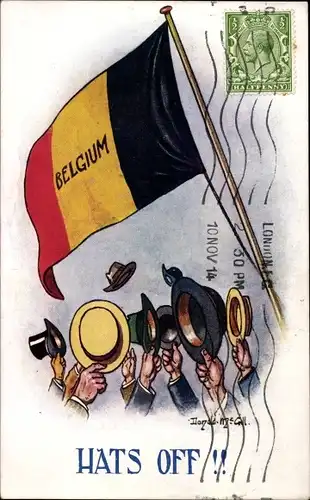 Künstler Ak McGill, Donald, Hats Off, Belgium, belgische Flagge, Patriotik