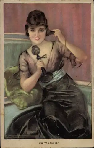 Künstler Ak Are you there, junge Frau am Telefon