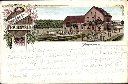 Litho Nieder Mörlen Bad Nauheim in Hessen, Gasthaus zum Frauenwald