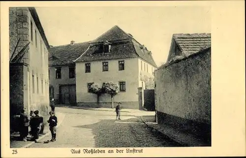 Ak Roßleben an der Unstrut Kyffhäuserkreis, Straßenpartie, Kinder, Wohnhäuser