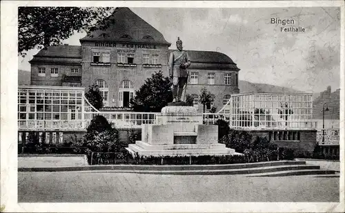 Ak Bingen am Rhein, Festhalle und Denkmal Ludwig IV