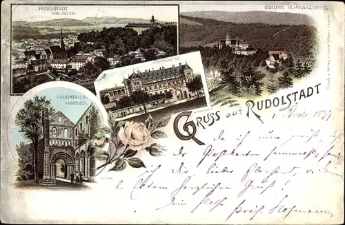 Litho Rudolstadt, Rudolsbad, Schloss Schwarzburg, Paulinzella