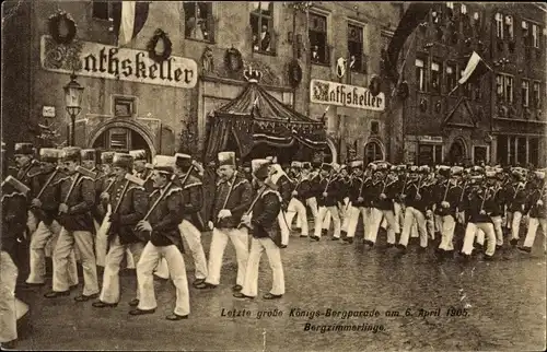 Ak Freiberg in Sachsen, Königs Bergparade 1905, Ratskeller, Bergzimmerlinge