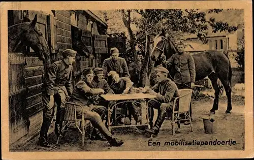 Ak Niederländische Soldaten am Tisch, Een mobilisatiepandoertje