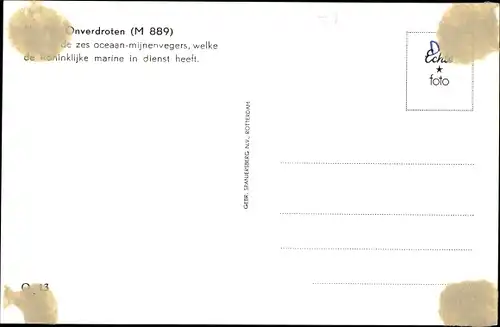 Ak Niederländisches Kriegsschiff, M 889, Onverdroten, oceaan mijnenveger